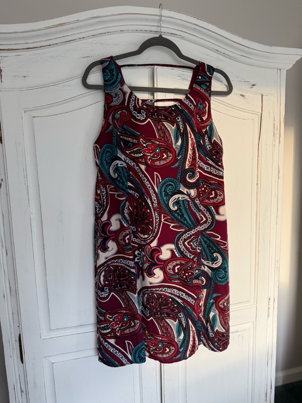 Retro Paisley Shift Dress in Burgundy and Teal